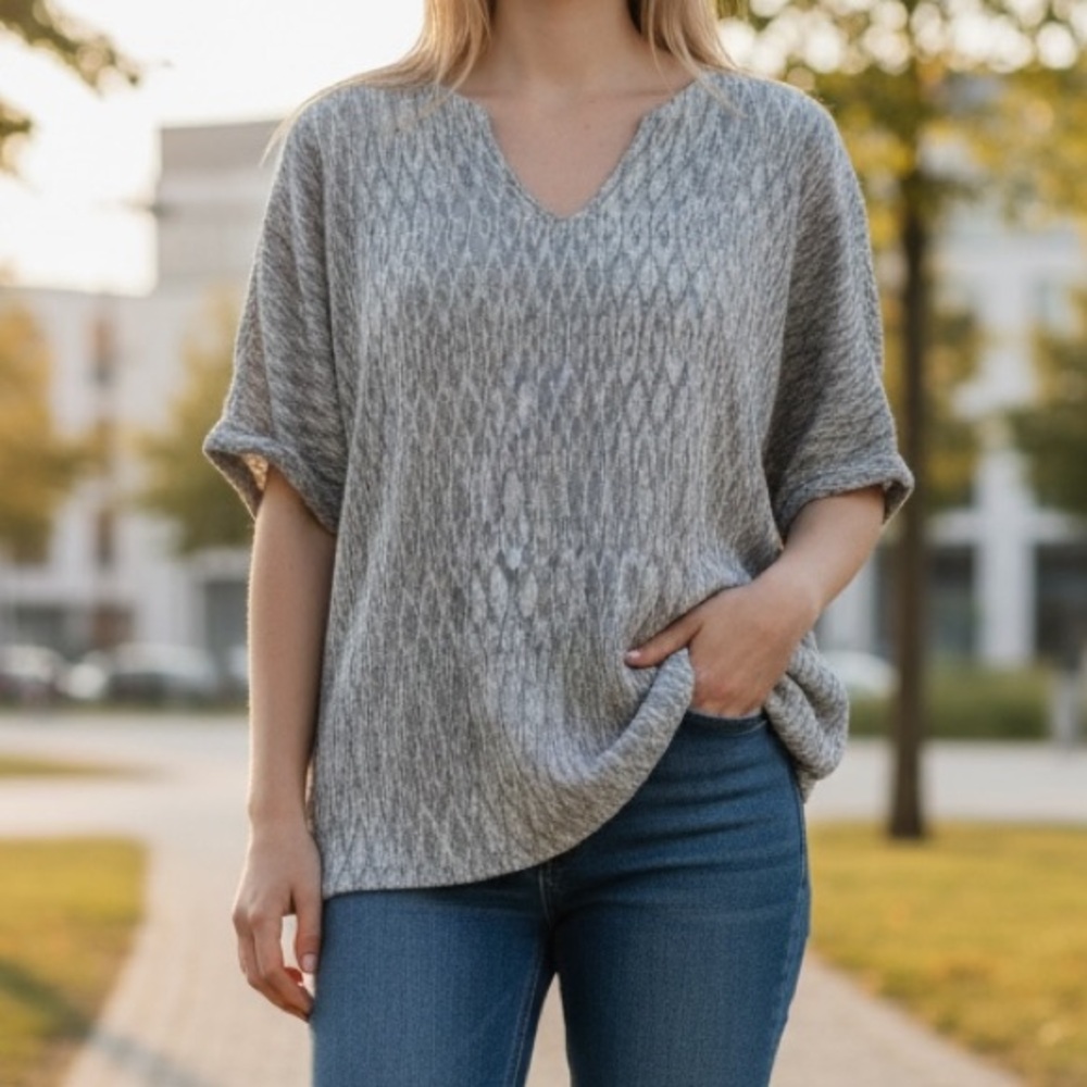 La Bottega di Brunella made in Italy 100% Linen Elegant Gray Textured Blouse